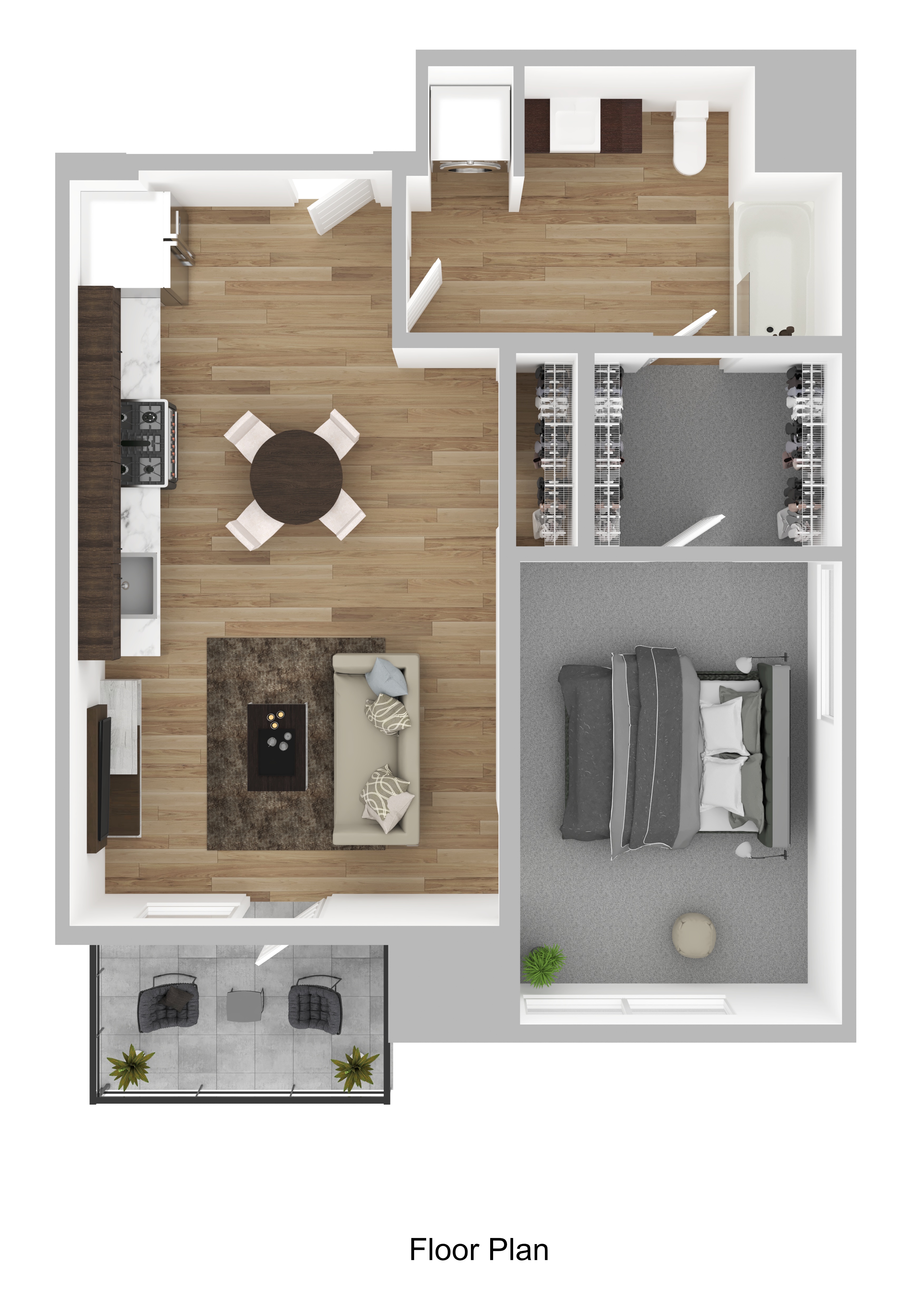 Floor plan for studio, 1 bath, 569 sqft